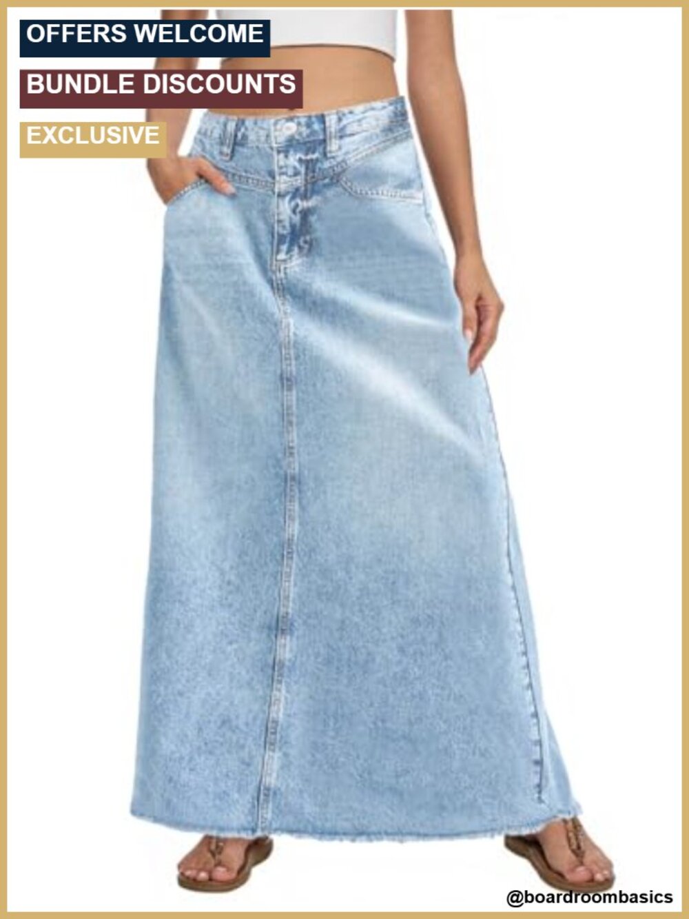 Women's Vintage Denim Maxi Skirt High Waist A-Line Frayed Hem Long Jean with